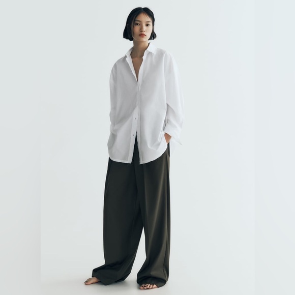NWT Zara White Oversized Poplin Shirt Sz XS Button Down - Picture 5 of 16